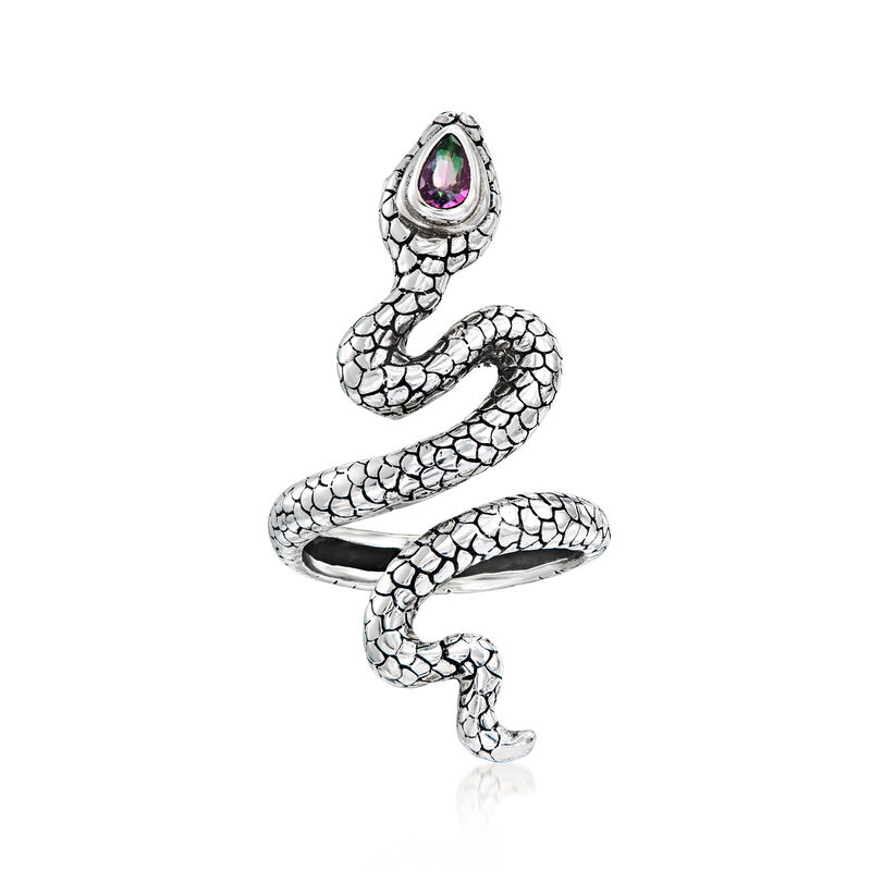 .20 Carat Multicolored Quartz Bali-Style Snake Ring in Sterling Silver image number 0