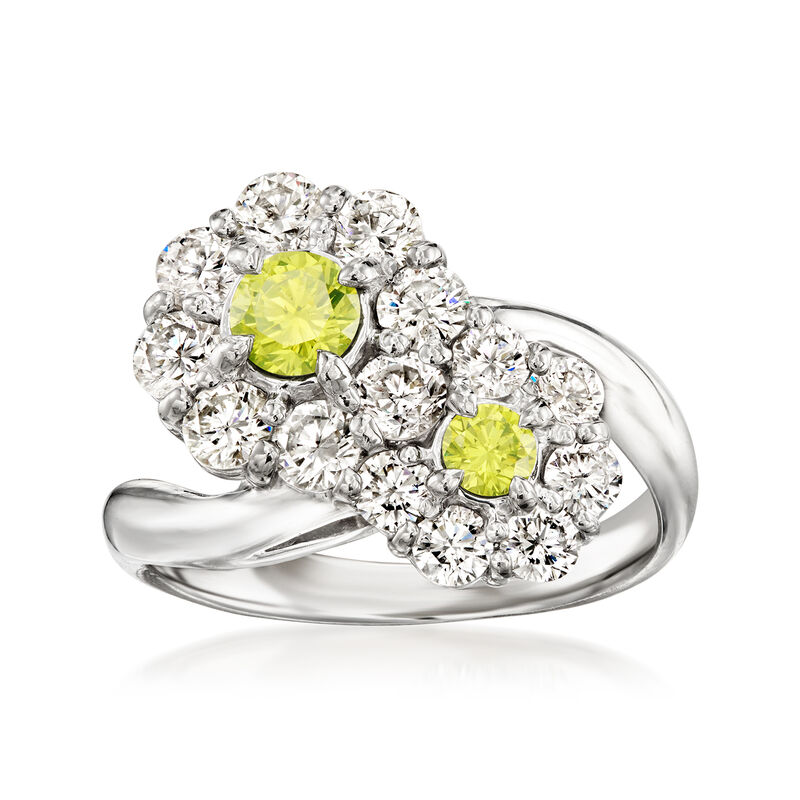 C. 2020 Vintage 1.70 ct. t.w. White and Yellow Diamond Flower Ring in Platinum. Size 6 image number 0