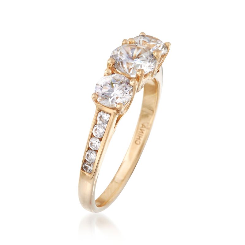1.70 ct. t.w. CZ Three-Stone Ring in 14kt Yellow Gold image number 2