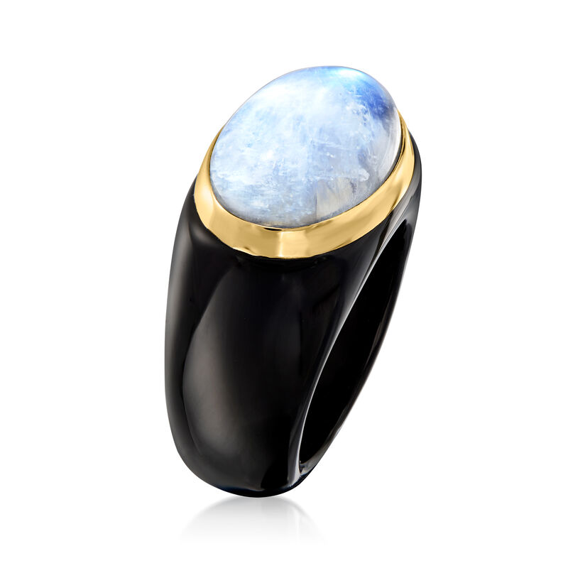 Moonstone and Black Agate Ring with 14kt Yellow Gold image number 2