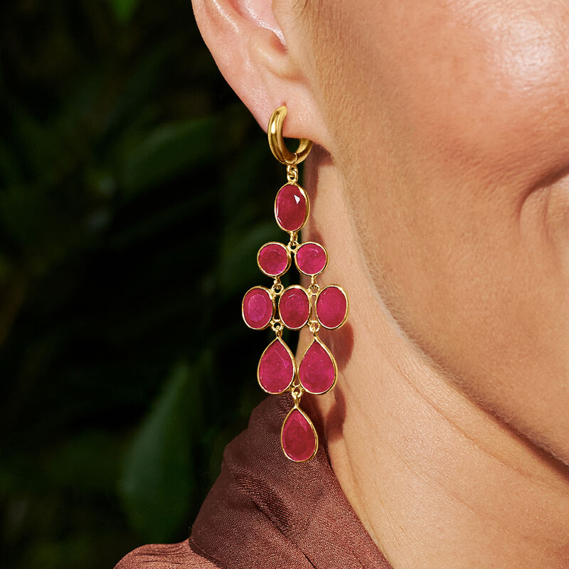 23.90 ct. t.w. Pink Quartz Chandelier Earrings in 18kt Gold Over Sterling image number 5