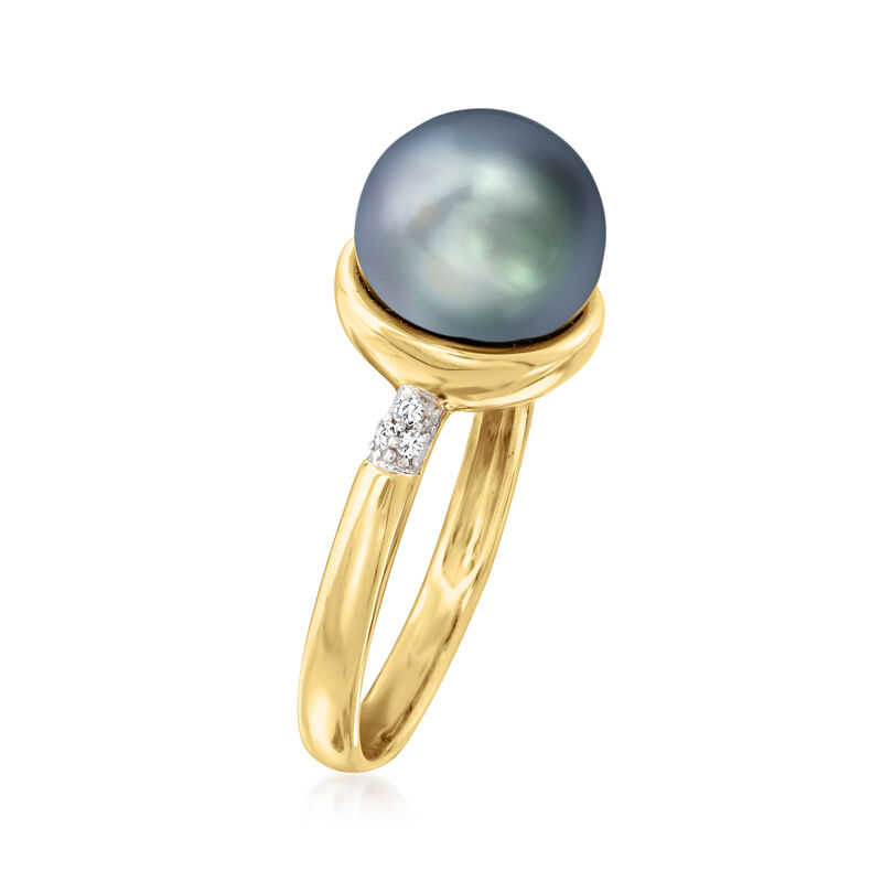 9-10mm Black Cultured Tahitian Pearl Ring in 14kt Yellow Gold image number 2