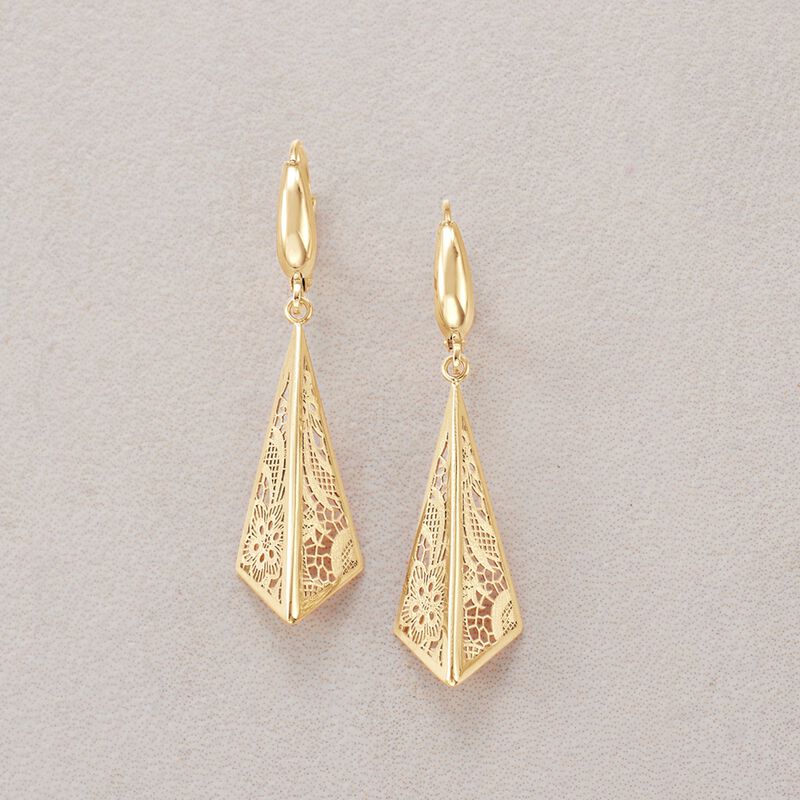 Italian 14kt Yellow Gold Lace Triangle Drop Earrings image number 2