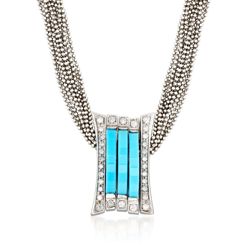 C. 1990 Vintage Turquoise and .70 ct. t.w. Diamond Slide Pendant Necklace in 18kt White Gold image number 0