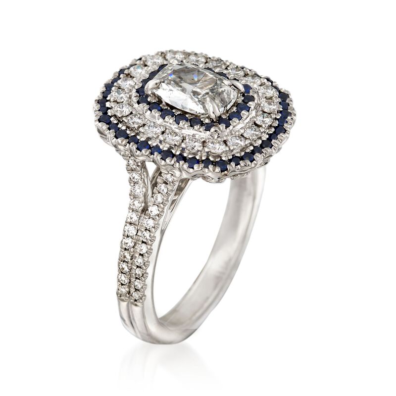 Henri Daussi 1.33 ct. t.w. Diamond and .34 ct. t.w. Sapphire Engagement Ring in 18kt White Gold image number 2