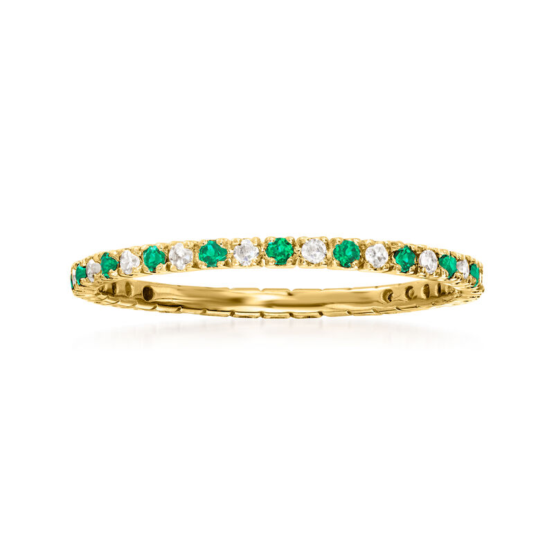 .15 ct. t.w. Emerald and .13 ct. t.w. Diamond Eternity Band in 14kt Yellow Gold image number 0