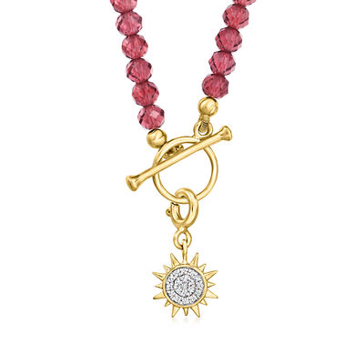 60.00 ct. t.w. Garnet Bead Toggle Necklace in 18kt Gold Over Sterling