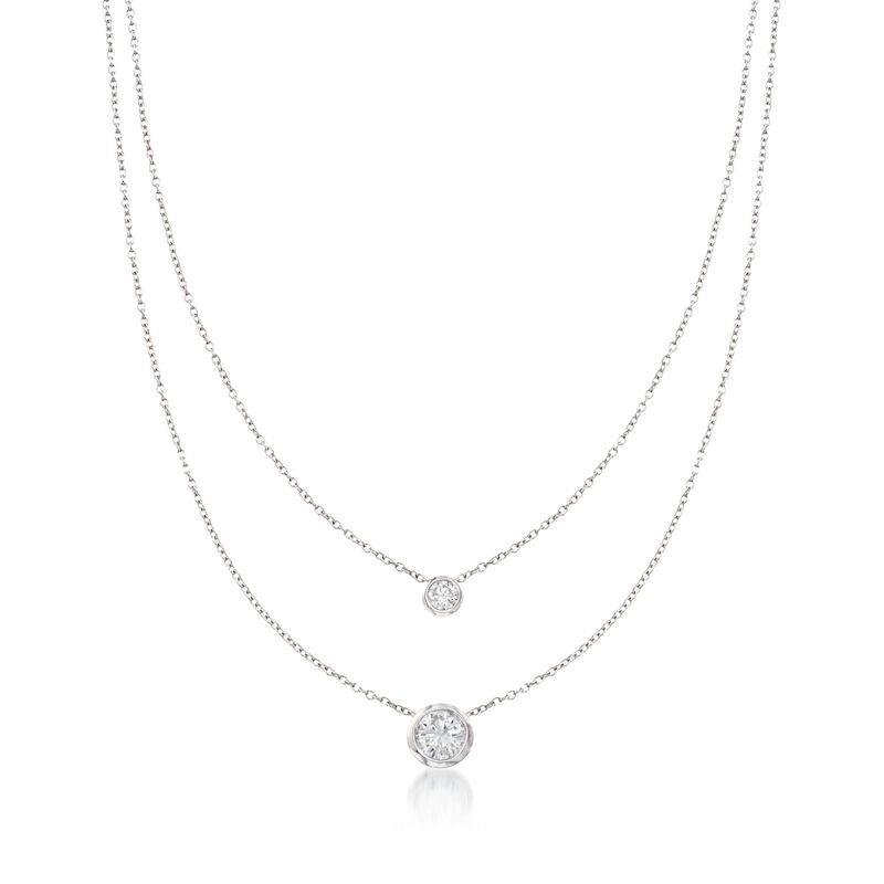 1.45 ct. t.w. Bezel-Set CZ Layered Necklace in Sterling Silver. 16&quot; image number 1