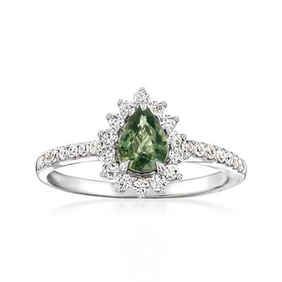 .60 Carat Green Sapphire Ring with .40 ct. t.w. Diamonds in 18kt White Gold