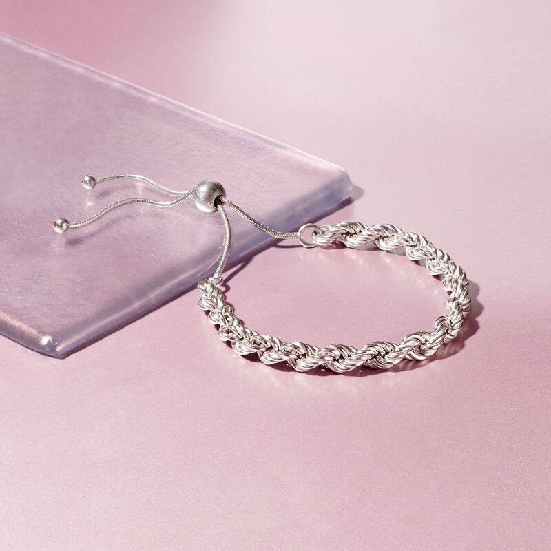 Italian Sterling Silver Rope Chain Bolo Bracelet image number 5