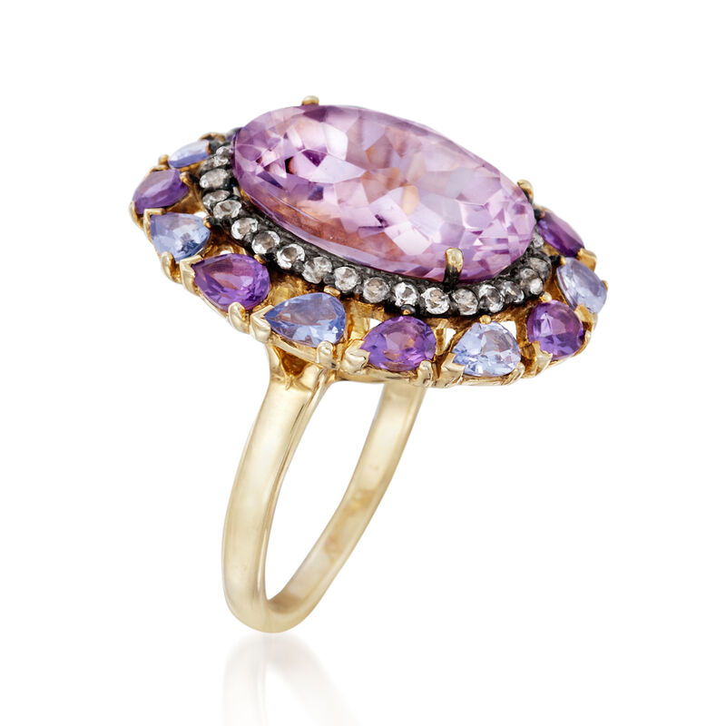 10.00 ct. t.w. Amethyst and 1.00 ct. t.w. Multi-Gemstone Ring in 14kt Gold Over Sterling image number 2