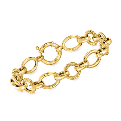 18kt Gold Over Sterling Circle and Oval-Link Bracelet