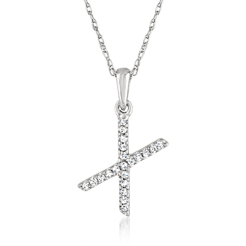 X - Diamond Initial Pendant Necklace in 14kt White Gold. 16" image number 0