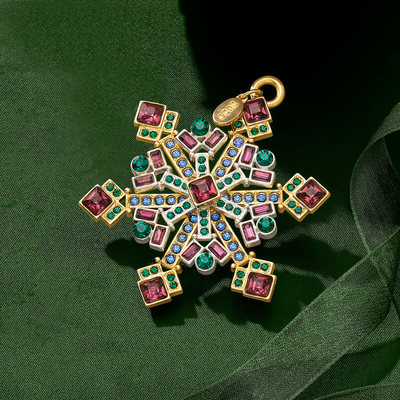 Ross-Simons 2022 Annual Multicolored Crystal Christmas Jewels Snowflake Ornament in Gold Plate and Silver Plate - 12th Edition image number 1