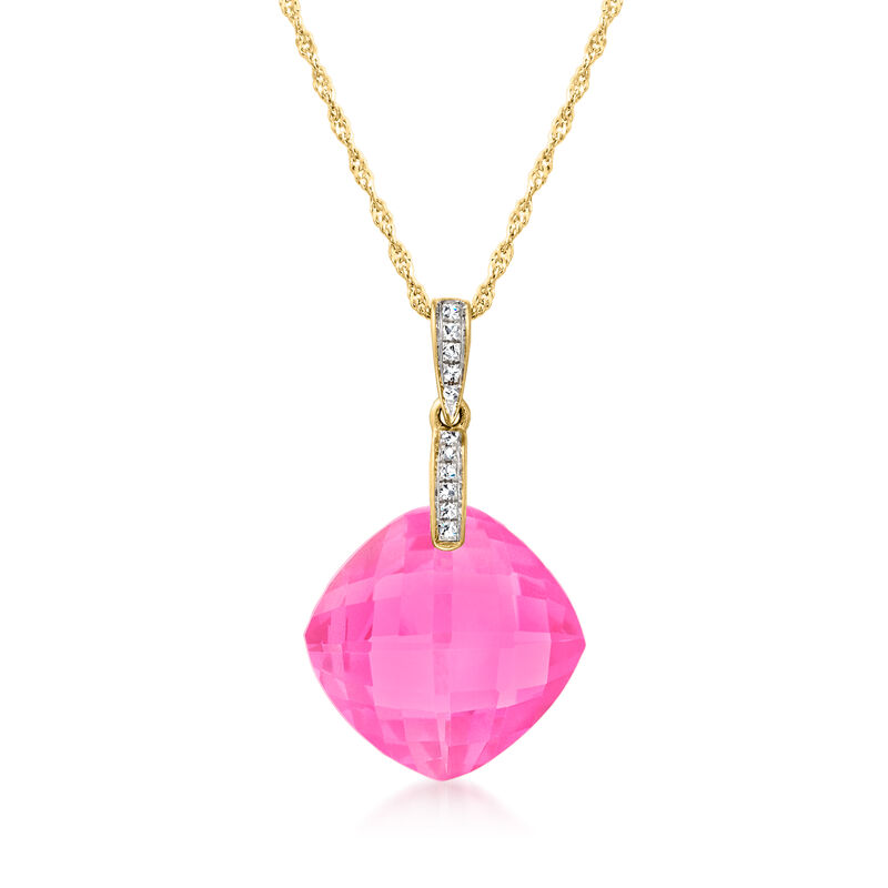 11.00 Carat Pink Topaz Pendant Necklace with Diamond Accents in 14kt Yellow Gold. 18&quot; image number 1