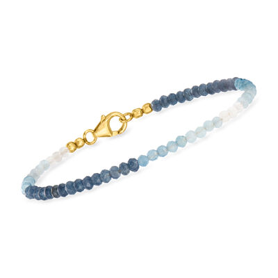 3mm Moonstone and 10.60 ct. t.w. Multi-Gemstone Bead Bracelet in 18kt Gold Over Sterling
