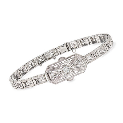 C. 1950 Vintage .30 ct. t.w. Diamond Openwork Bracelet in 14kt White Gold and Platinum