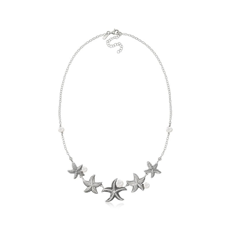 5-8.5mm Cultured Pearl Starfish Necklace in Sterling Silver image number 2