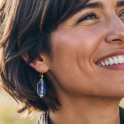 4.00 ct. t.w. Swiss Blue Topaz and Blue Enamel Art Deco-Style Drop Earrings in 18kt Gold Over Sterling