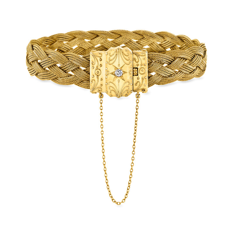 C. 1930 Vintage 14kt Yellow Gold Woven Bracelet with Single .10 Carat Diamond image number 2