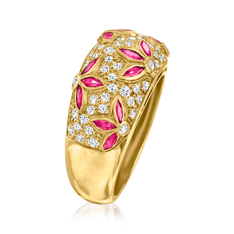 C. 1980 Vintage .75 ct. t.w. Ruby and .65 ct. t.w. Diamond Ring in 18kt Yellow Gold. Size 6.5 image number 2