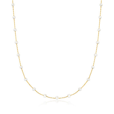 3-3.5mm Cultured Pearl Station Necklace in 14kt Yellow Gold