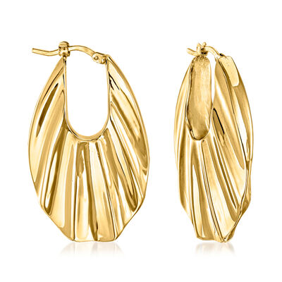 Italian 18kt Yellow Gold Ribbed Hoop Earrings