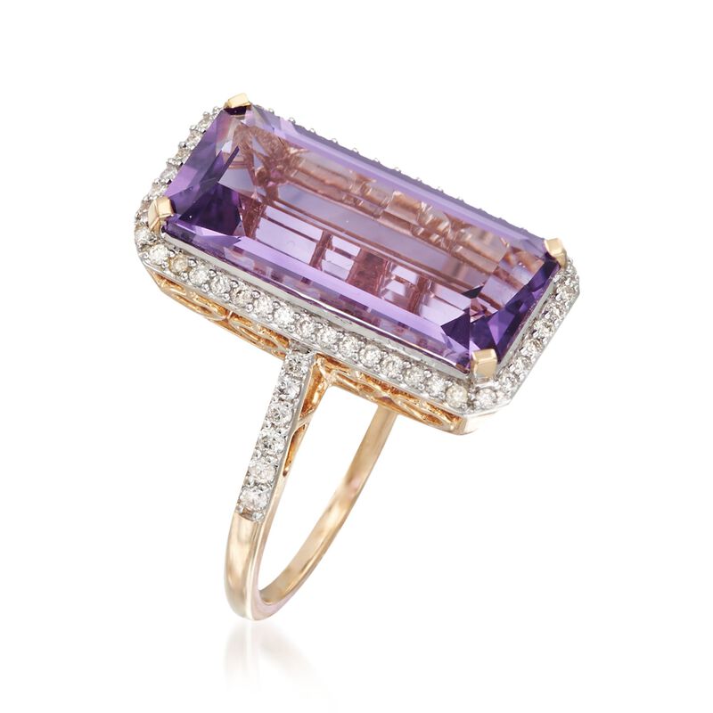 7.00 Carat Amethyst and .45 ct. t.w. Diamond Ring in 14kt Yellow Gold image number 2