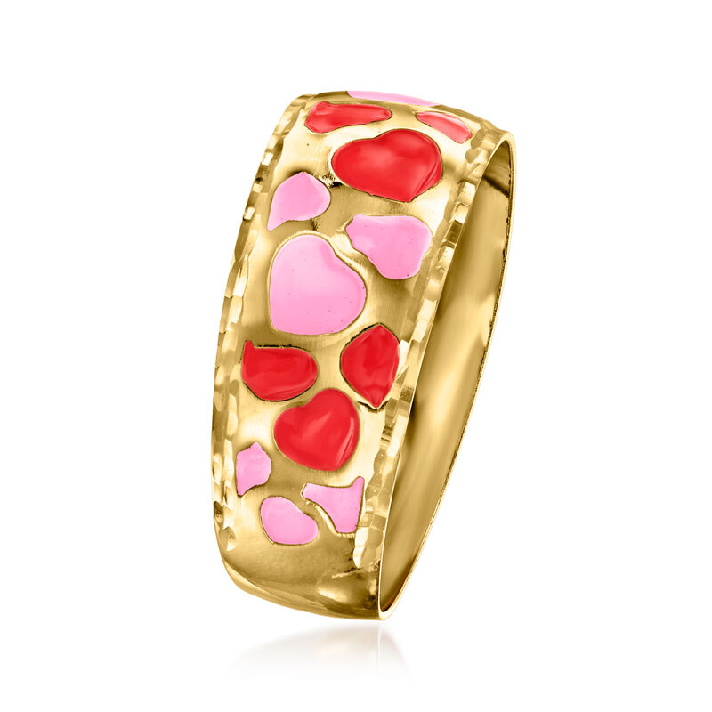 Italian Red and Pink Enamel Hearts Ring in 14kt Yellow Gold image number 1