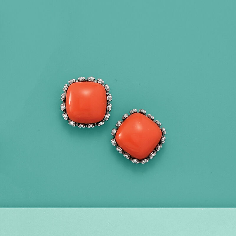 Coral Crown-Style Stud Earrings in Sterling Silver image number 3