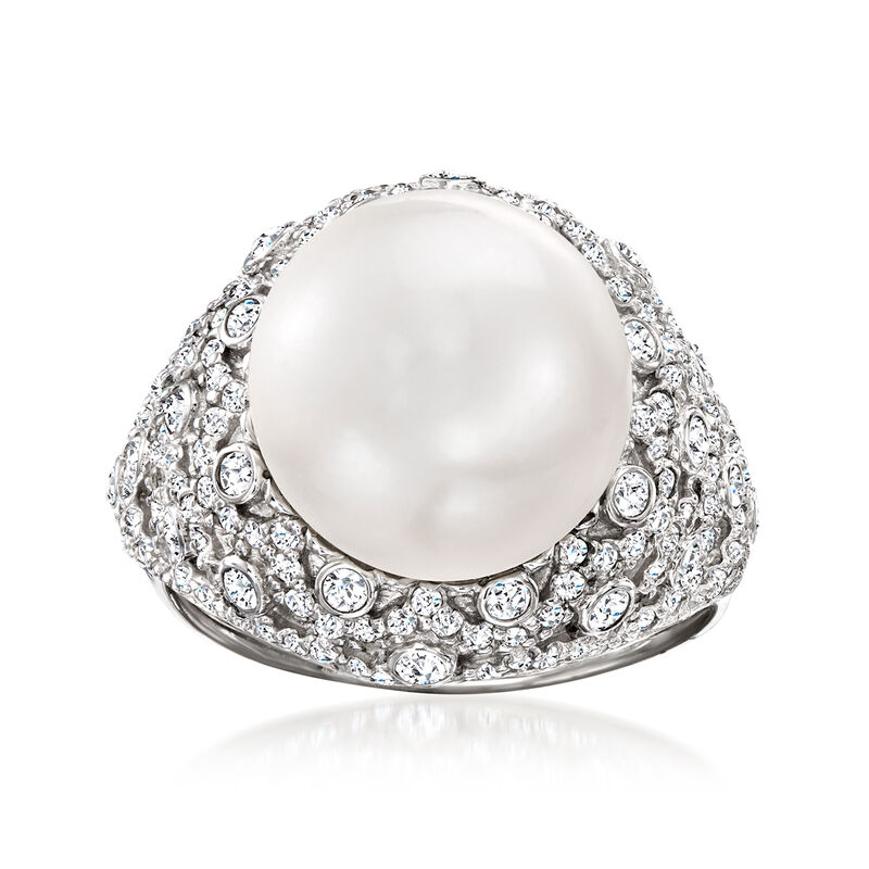 12.5-13mm Cultured Pearl and 1.50 ct. t.w. White Topaz Ring in Sterling Silver image number 0