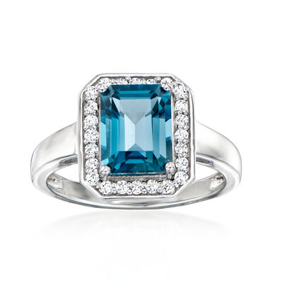 2.60 Carat London Blue Topaz Ring with .25 ct. t.w. Lab-Grown Diamonds in Sterling Silver