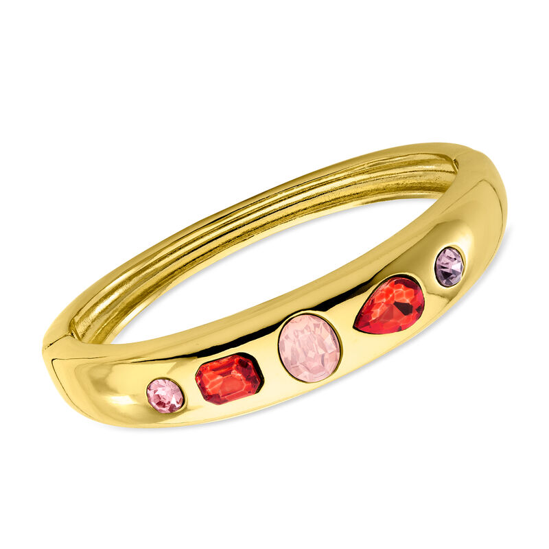 14kt Yellow Gold-Plated Bangle Bracelet with Simulated Tonal Pink and Red Gemstones image number 0
