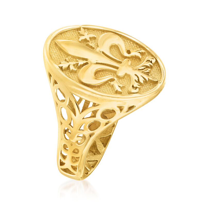 Italian 14kt Yellow Gold Fleur-De-Lis Signet Ring image number 2