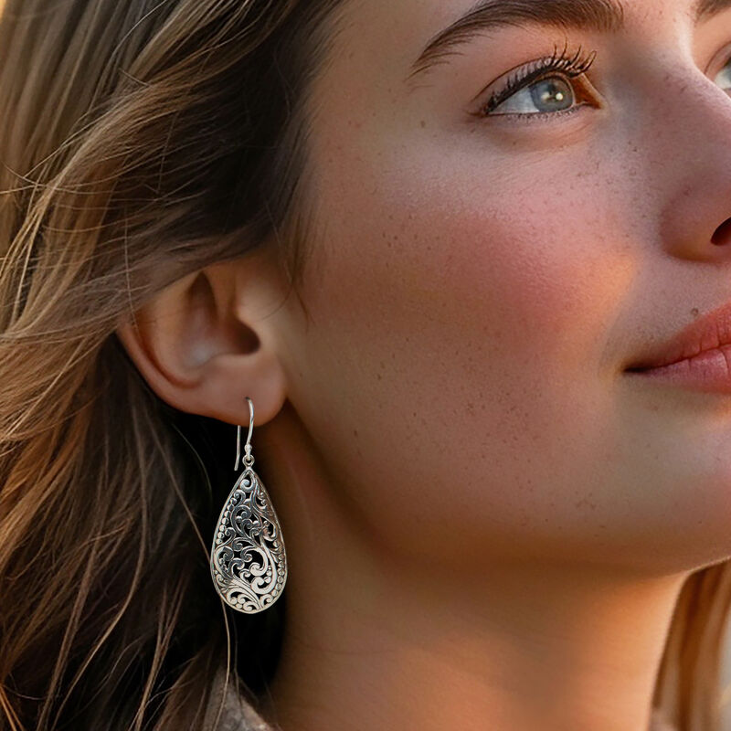Sterling Silver Bali-Style Filigree Teardrop Earrings  image number 1