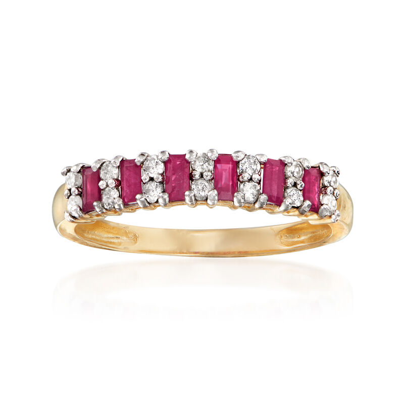 .30 ct. t.w. Ruby and .21 ct. t.w. Diamond Ring in 14kt Yellow Gold ...