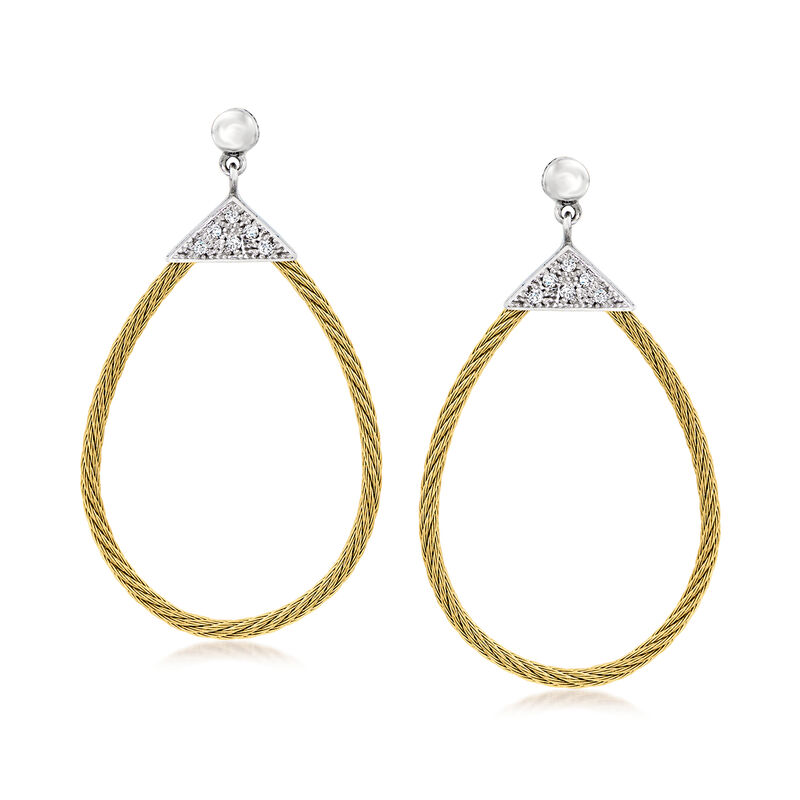 ALOR &quot;Classique&quot; .10 ct. t.w. Diamond and Yellow Stainless Steel Cable Teardrop Earrings with 18kt White Gold  image number 0