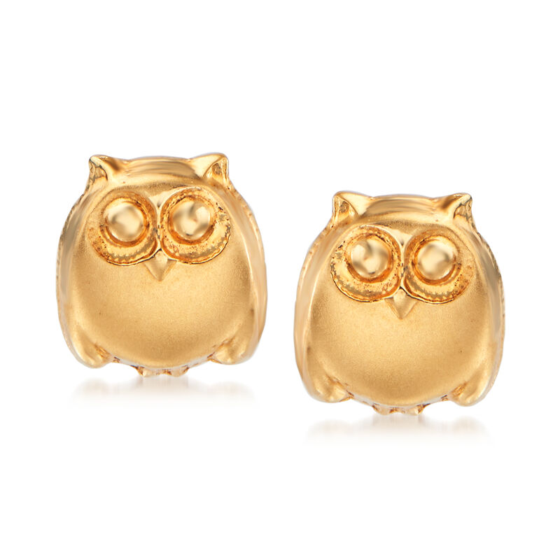 Child's 14kt Yellow Gold Owl Stud Earrings image number 0