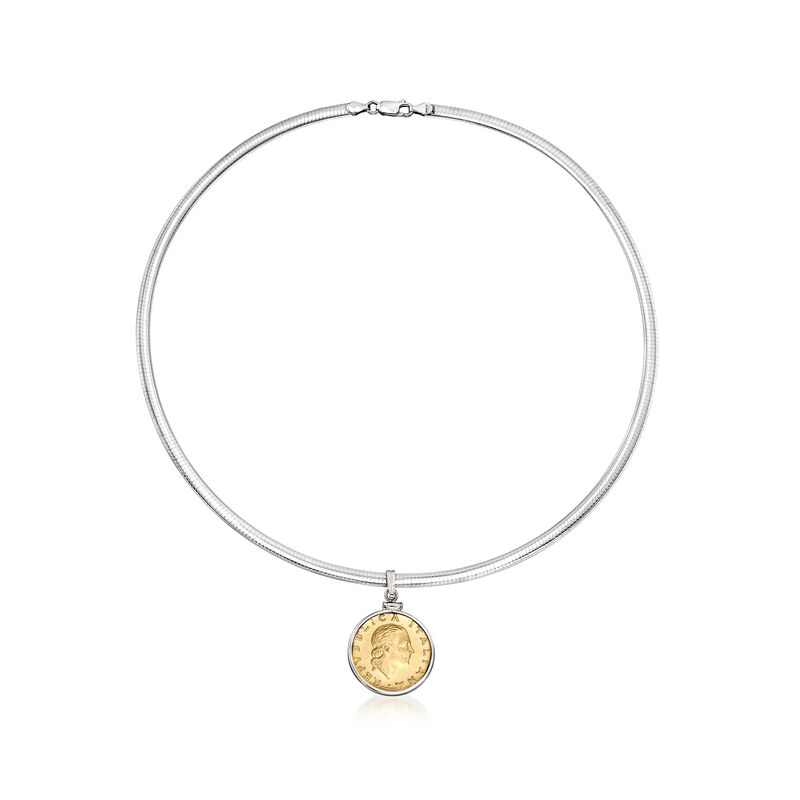 Sterling Silver 4mm Omega Necklace with Lira Coin Charm image number 0