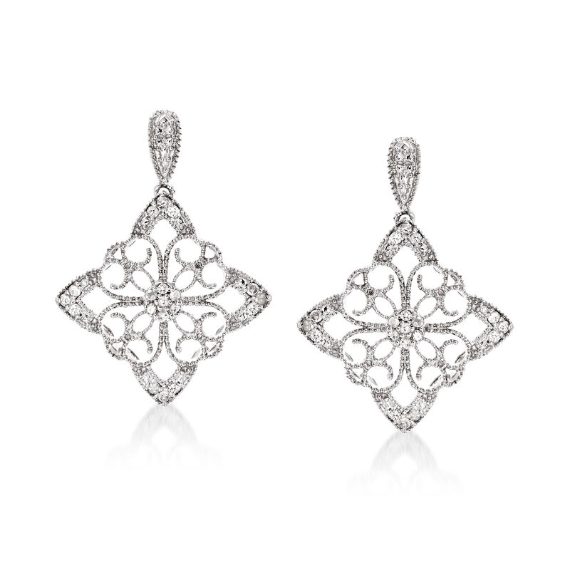 .25 ct. t.w. Diamond Floral Filigree Drop Earrings in Sterling Silver image number 0