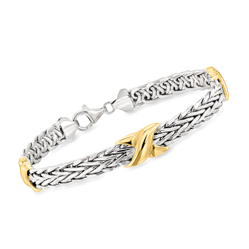 Two-Tone Sterling Silver Wheat-Link X Station Bracelet image number 0