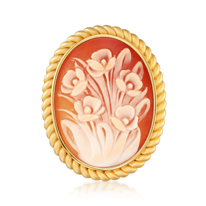 38x28mm Shell Cameo Flower Pin Pendant in 18kt Yellow Gold Over Sterling Silver image number 1