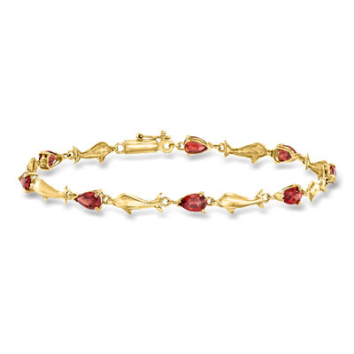 C. 1990 Vintage 3.60 ct. t.w. Garnet Dolphin Link Bracelet in 10kt Yellow Gold