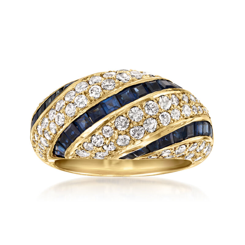C. 1980 Vintage 2.20 ct. t.w. Diamond and 2.00 ct. t.w. Sapphire Dome Ring in 18kt Yellow Gold. Size 7 image number 0