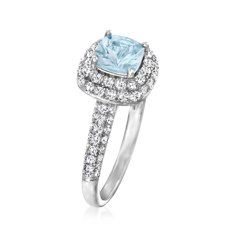 .80 Carat Aquamarine Ring with 1.60 ct. t.w. White Zircon in Sterling Silver image number 2