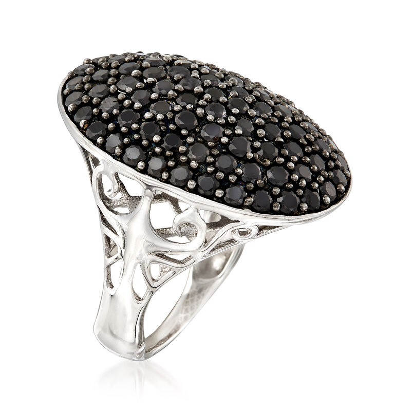 3.00 ct. t.w. Black Spinel Oval Ring in Sterling Silver image number 2
