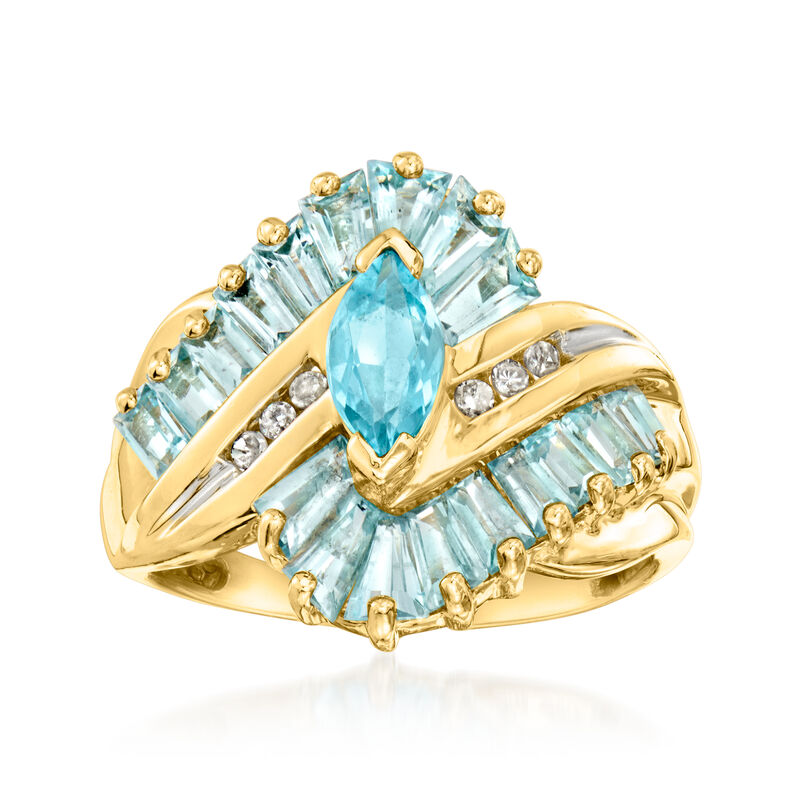 C. 1980 Vintage .50 Carat Swiss and 2.00 ct. t.w. Sky Blue Topaz Ring with Diamonds in 10kt Yellow Gold. Size 7 image number 0