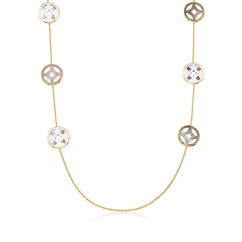 C. 2000 Vintage Ippolita Black Mother-Of-Pearl Station Necklace in 18kt Yellow Gold. 36.75" image number 0