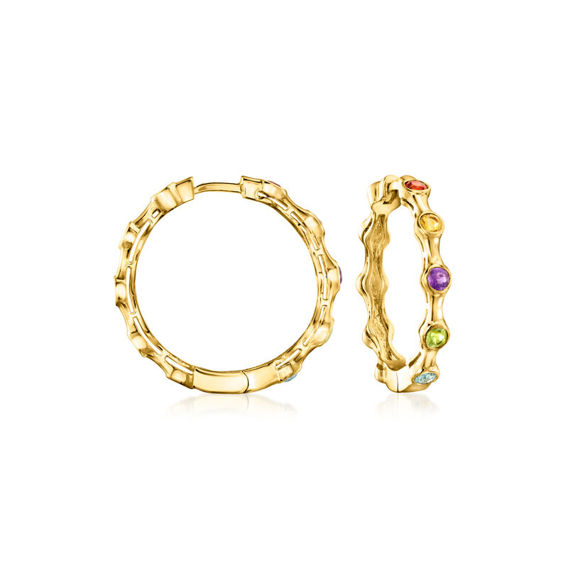 .50 ct. t.w. Multi-Gemstone Studded Hoop Earrings in 18kt Gold Over Sterling. 7/8&quot; image number 0