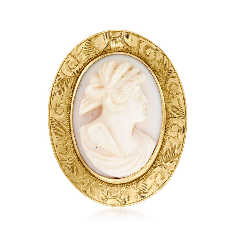 C. 1930 Vintage Pink Shell Cameo Pin/Pendant in 10kt Yellow Gold  image number 2
